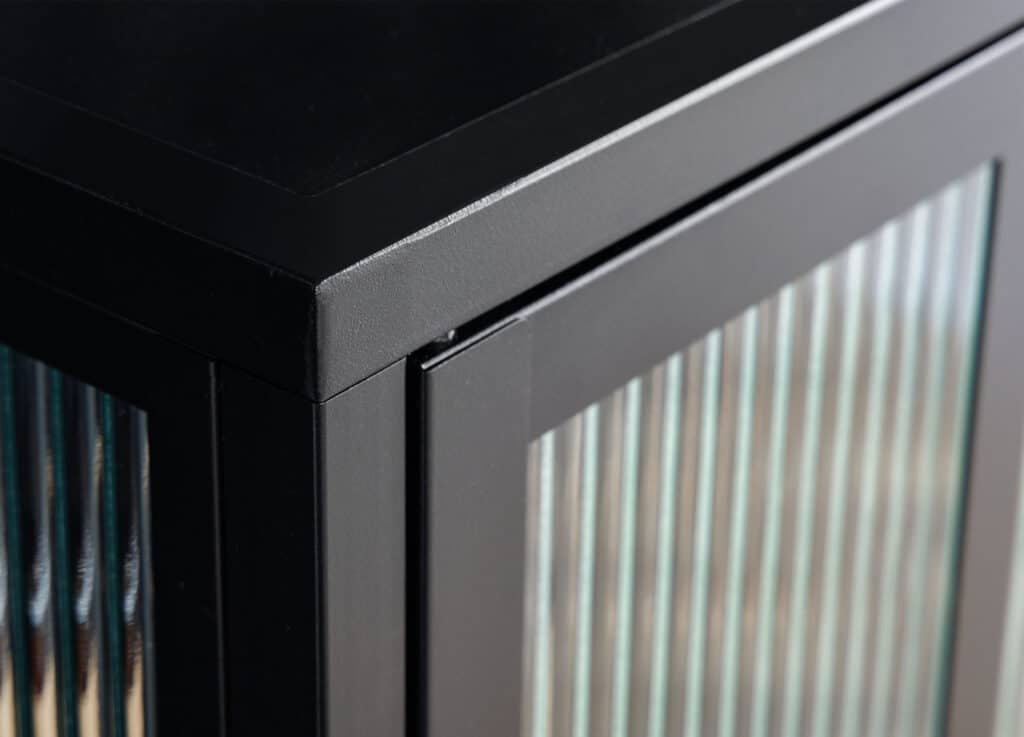 Vitrine 2 portes 180 cm métal noir et verre strié