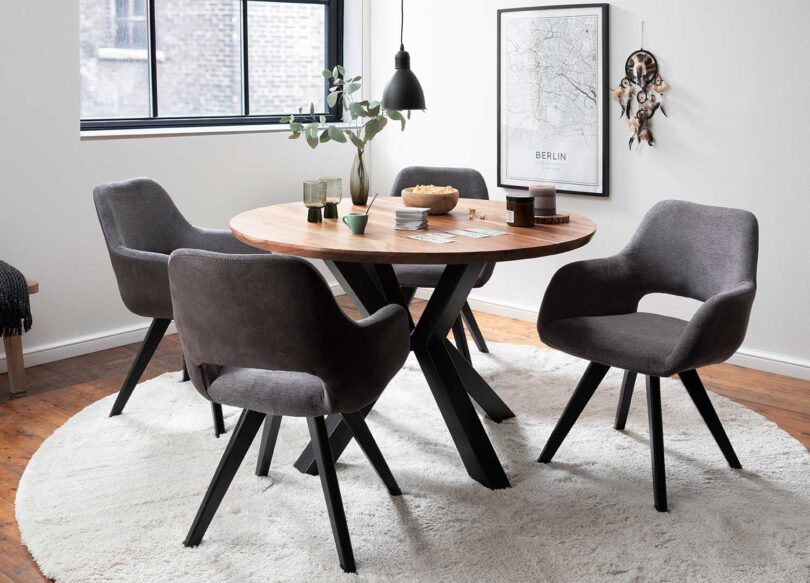 table de salle a manger ronde 120 cm industrielle en bois massif