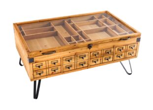 table basse 100 cm en bois massif style industriel et plateau en verre
