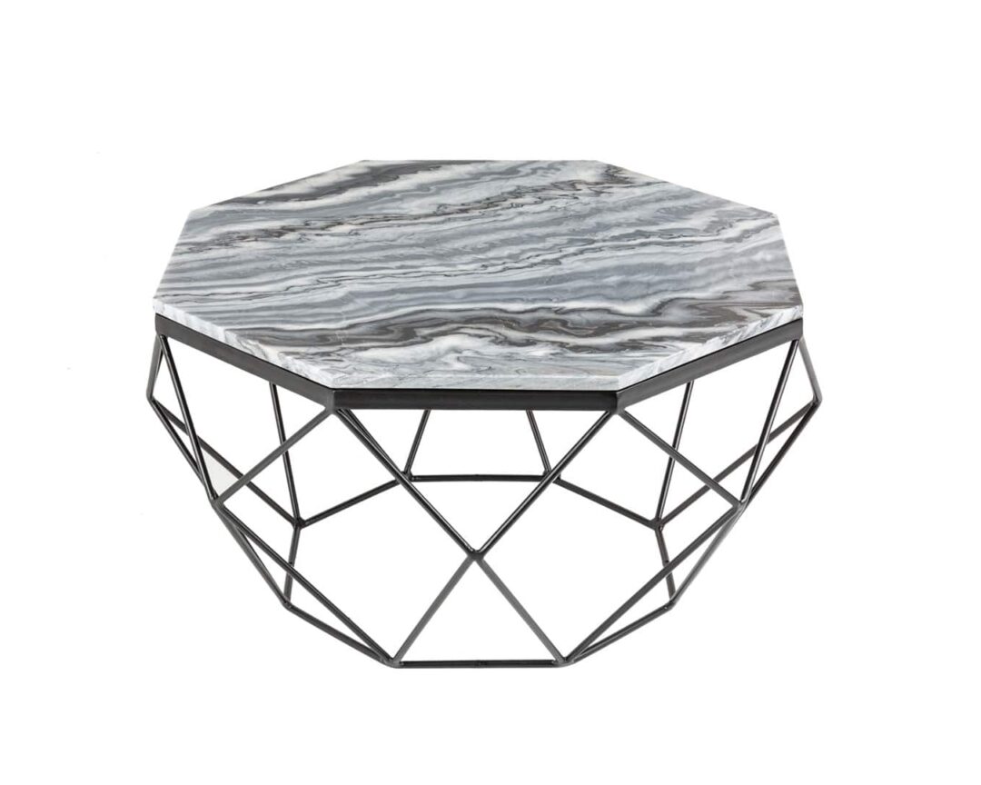 table de salon en marbre pas cher et pied design fer noir