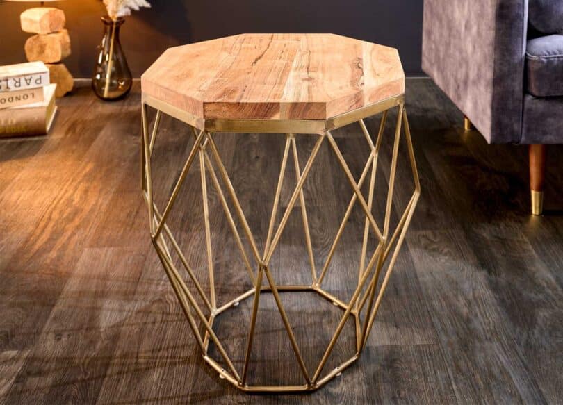 gueridon design en bois et laiton plateau octogonal