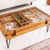 table basse en bois de sapin 100 cm et plateau en verre
