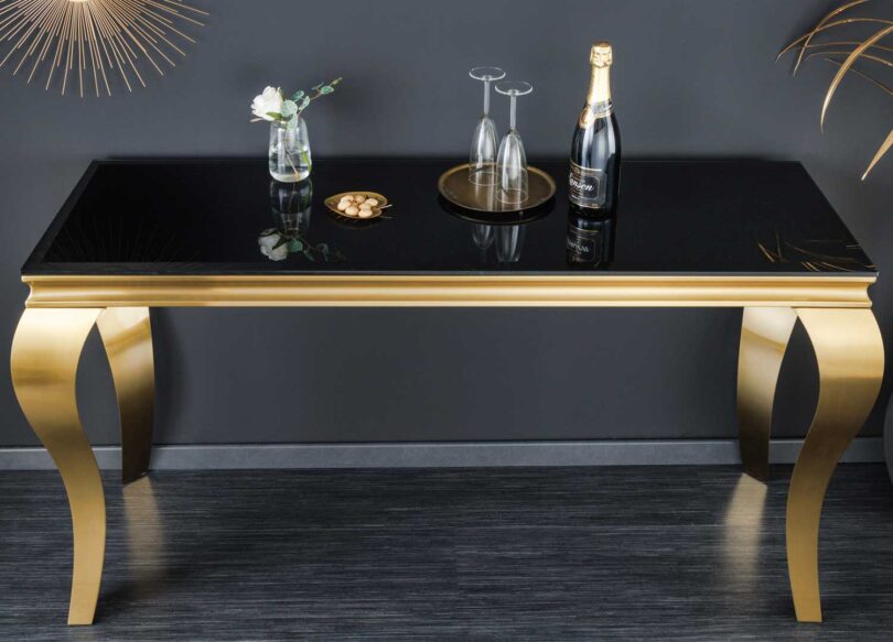 console 140 cm en verre et metal dore