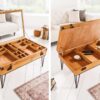 table de salon avec rangement en bois de sapin