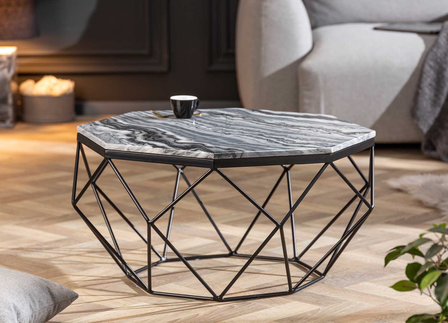 table basse originale en marbre octogonale