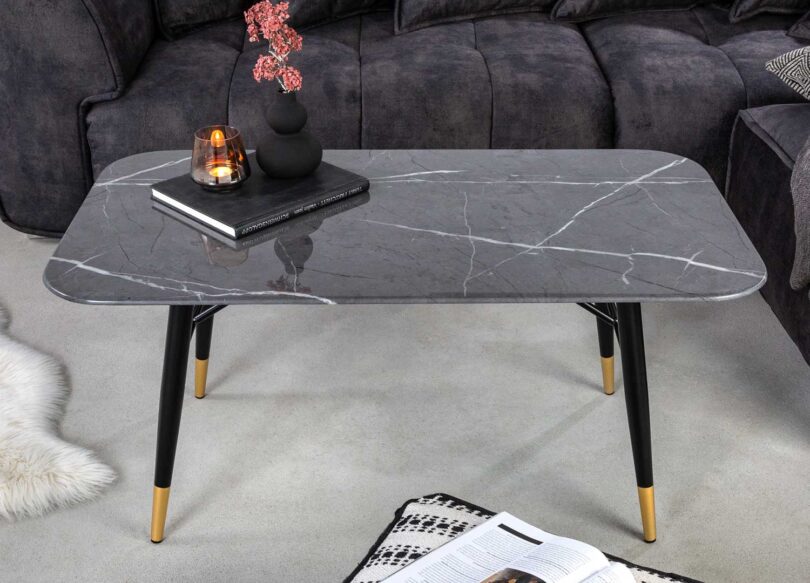 table basse 100 cm en verre et metal noir