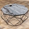 table basse octogonale en marbre et fer noir