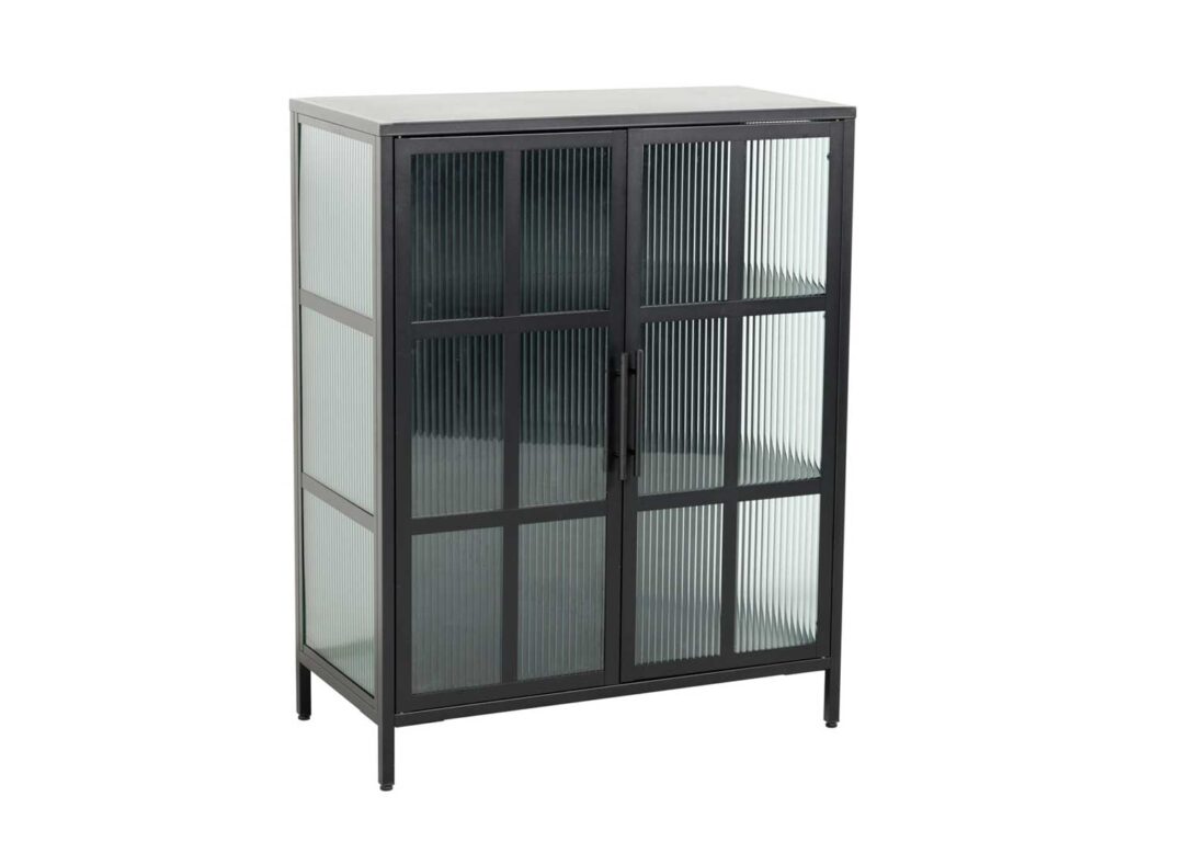 commode ou vitrine moderne pas cher en metal noir et verre strie