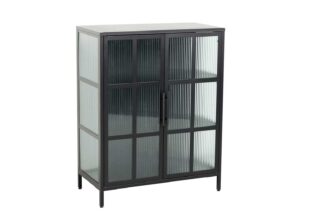 commode ou vitrine moderne pas cher en metal noir et verre strie