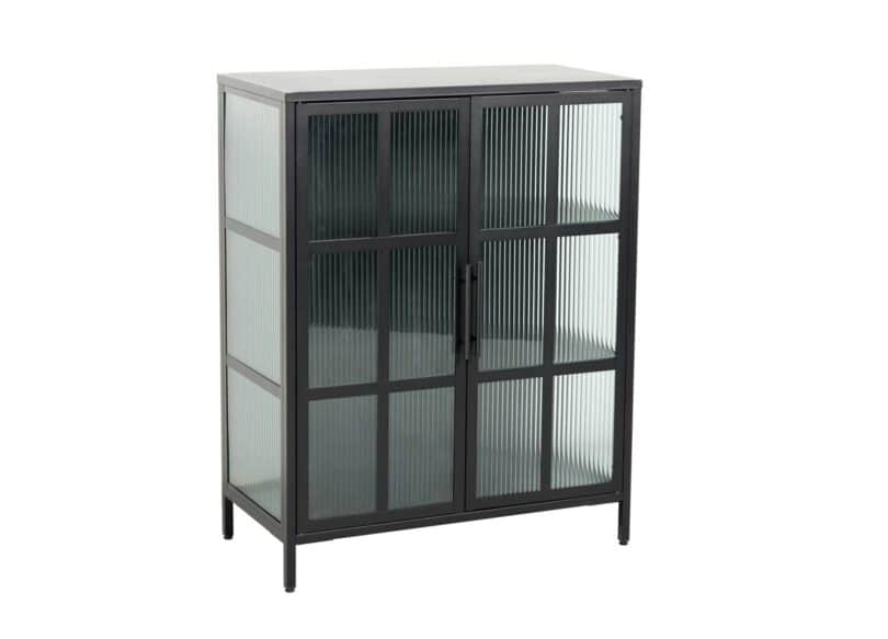 commode ou vitrine moderne pas cher en metal noir et verre strie