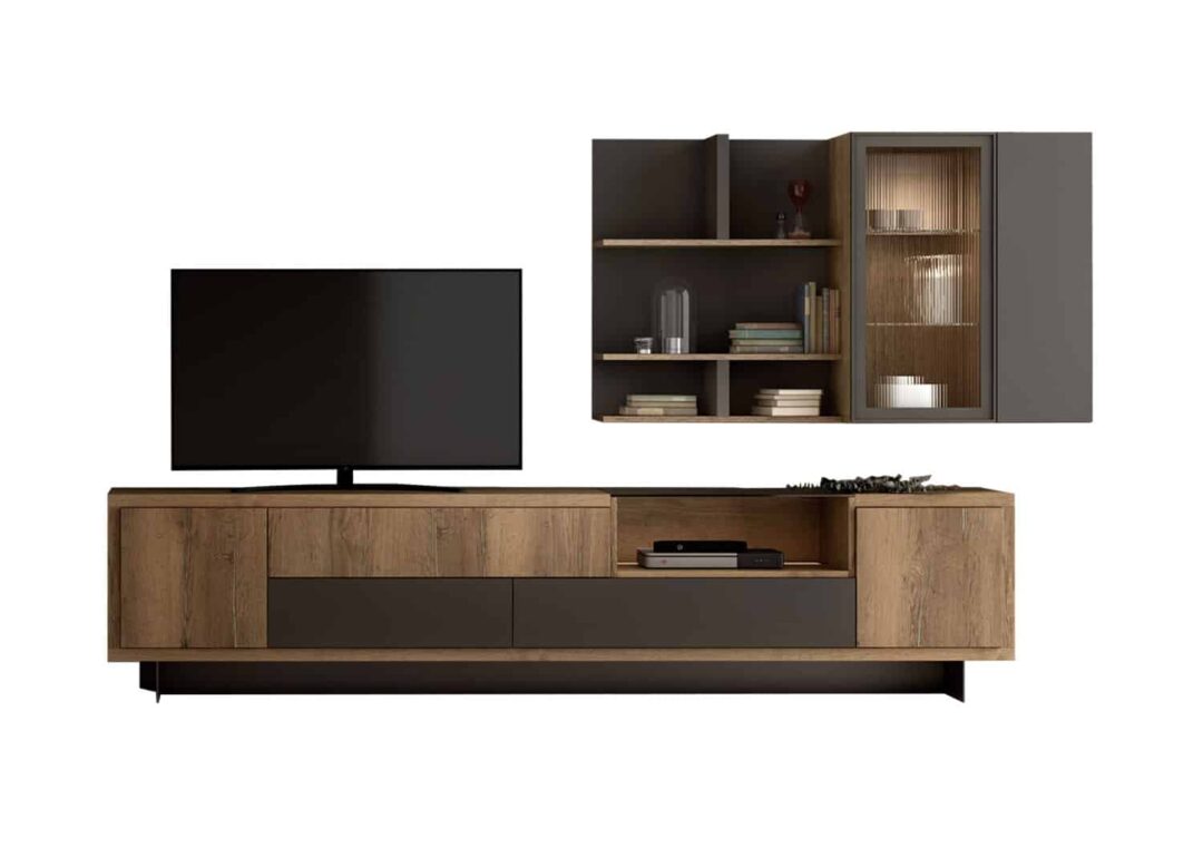 Ensemble TV bois et noir design industriel