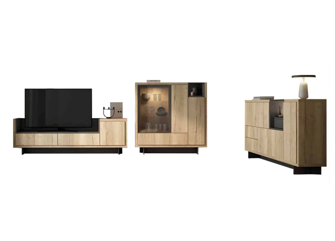 Ensemble tv pour salon couleurs nature et noir