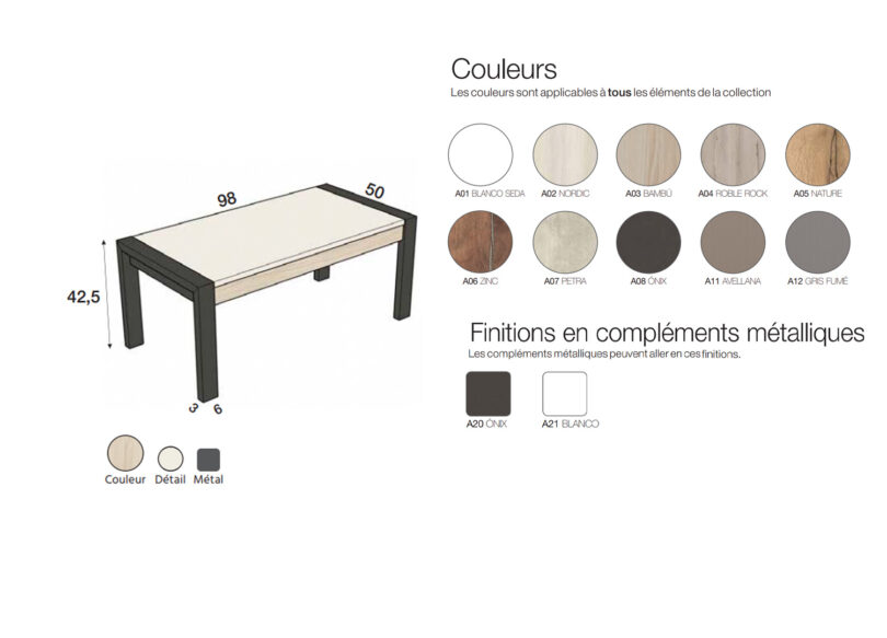 Choix finitions table basse relevable moderne