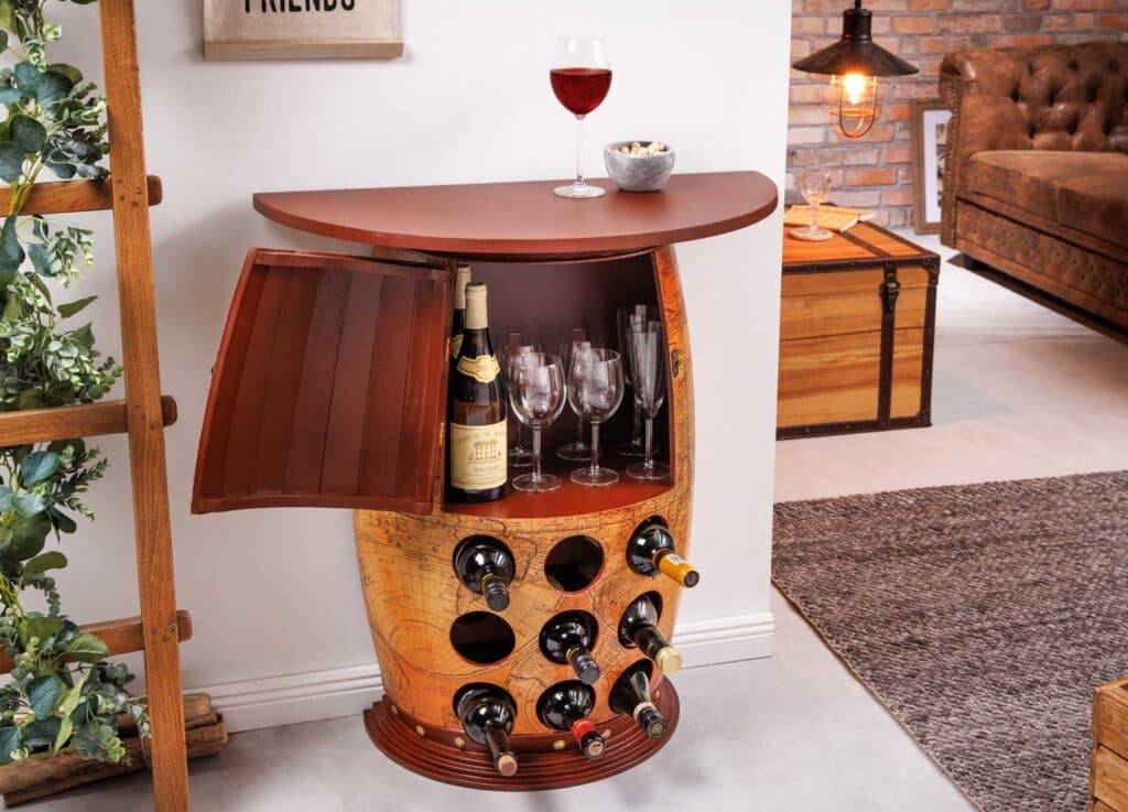 Meuble de bar décor carte du monde pour 9 bouteilles de vin
