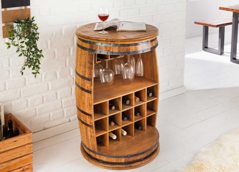 Meuble range bouteilles en bois de manguier massif