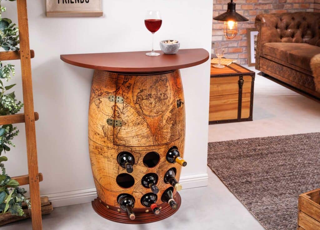 Meuble de bar décor carte du monde pour 9 bouteilles de vin