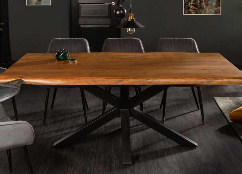 Table à manger en bois d'acacia brun naturel