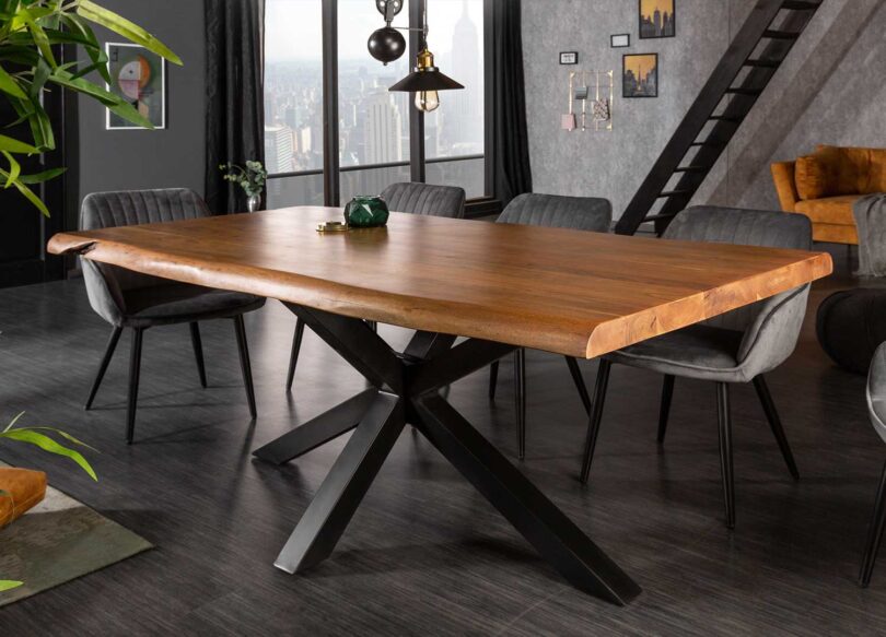 Table à manger en bois d'acacia brun massif