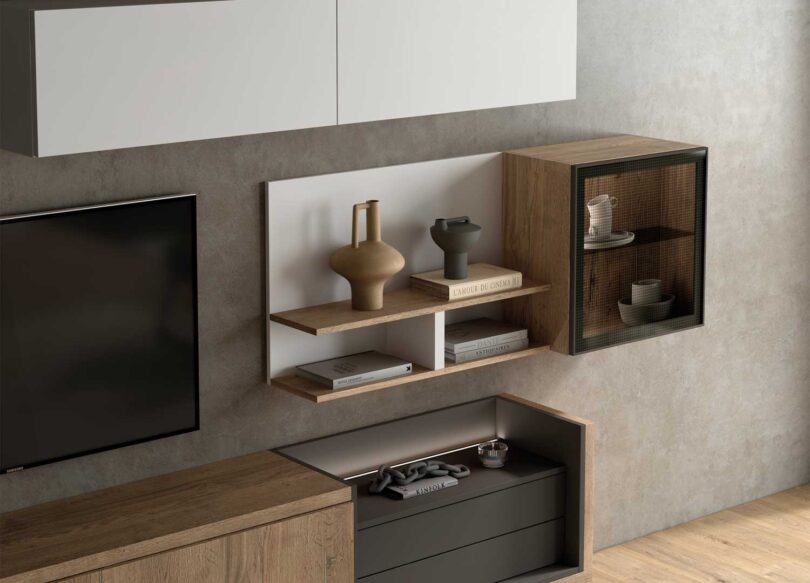 Ensemble tv en bois et noir design