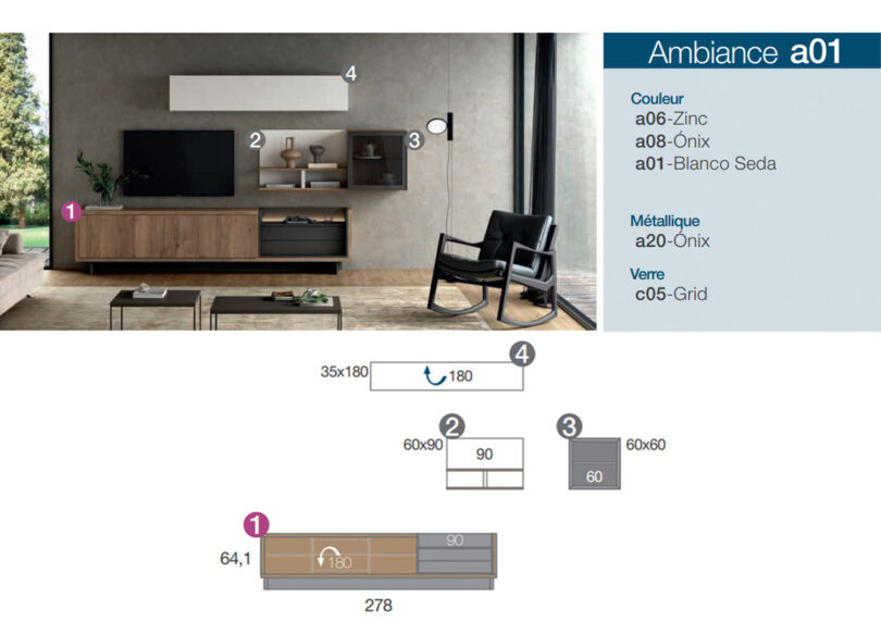 Dimensions et couleurs du meuble tv