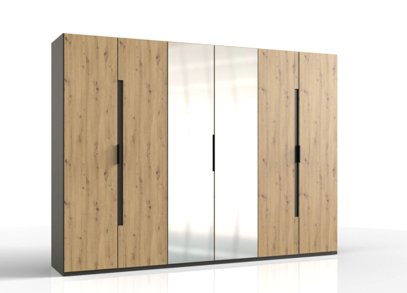 grande armoire 300 cm imitation chene avec 2 miroirs