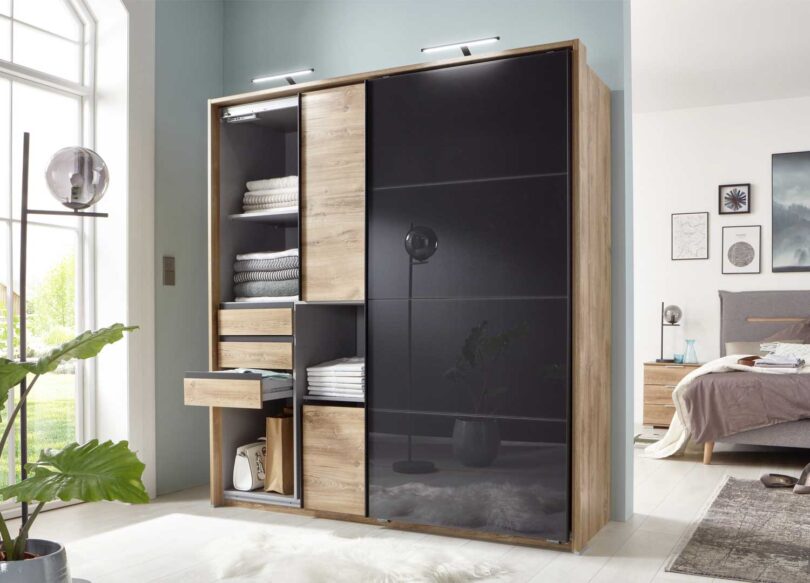 armoire dressing 3 tiroirs 2 portes coulissantes