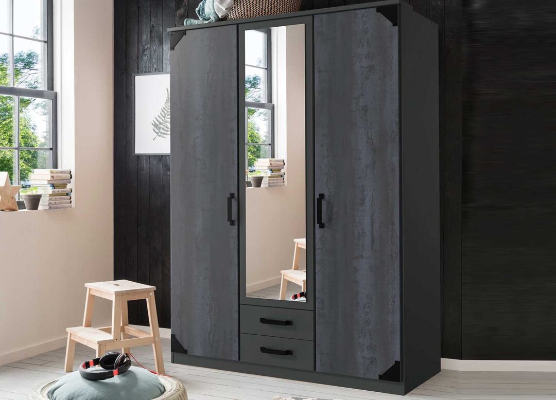 armoire 3 portes moderne aspect chene noir
