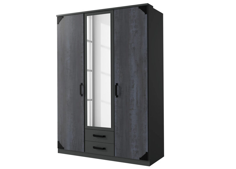 armoire 3 portes moderne aspect chene noir