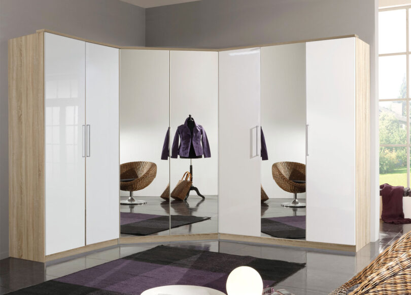 armoire dressing adulte pas cher avec facade blanc brillant et structure aspect bois