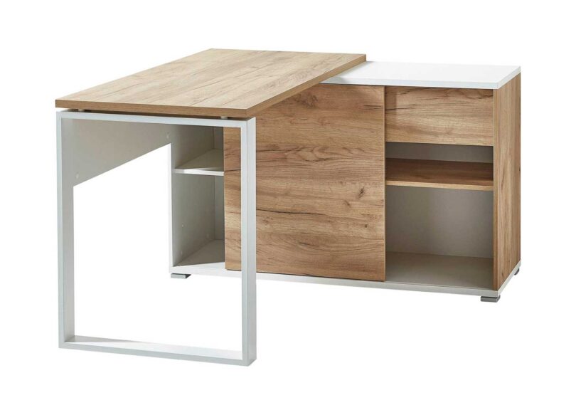 bureau imitation bois et blanc avec 1 porte coulissante