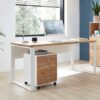 table de bureau imitation chene avec un caisson sur roulette