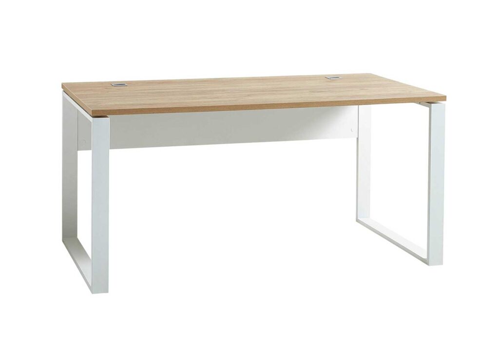 Bureau imitation chêne et blanc avec caisson en option