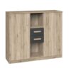 commode de chambre moderne aspect bois et graphite avec 2 tiroirs 2 portes et 2 compartiments