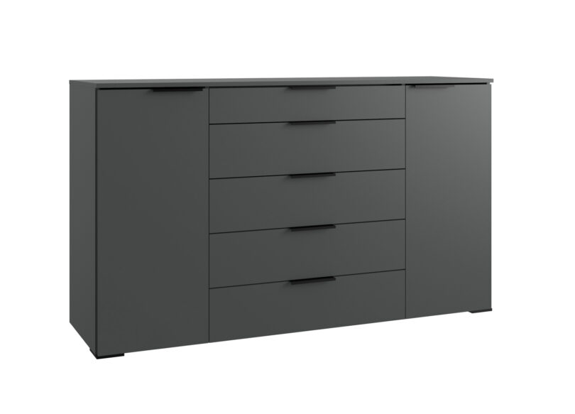 commode 5 tiroirs et 2 portes gris graphite