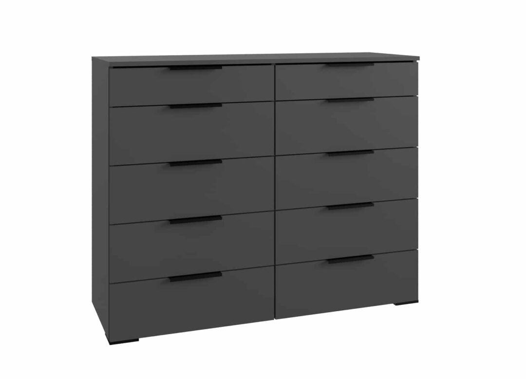 commode avec 10 tiroirs gris graphite et poignes noir