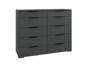 commode avec 10 tiroirs gris graphite et poignes noir