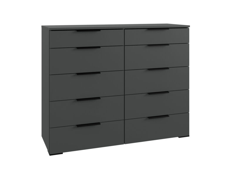 commode avec 10 tiroirs gris graphite et poignes noir