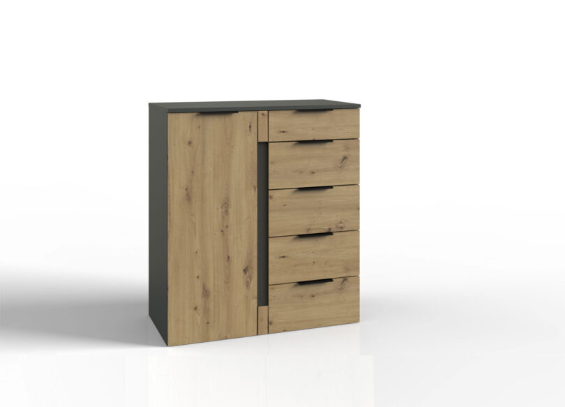 meuble commode gris graphite et imitation chene