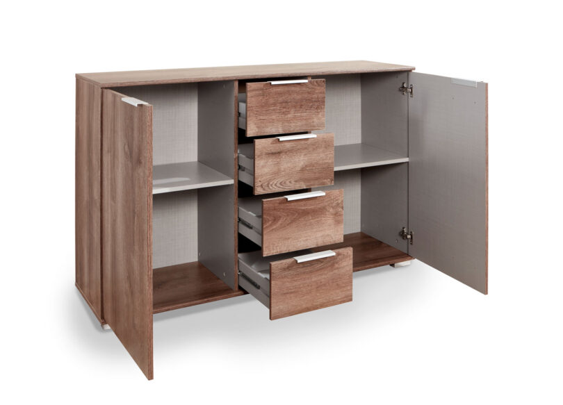 meuble commode avec 2 portes 2 étagères 4 tiroirs