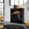 meuble commode de rangement noir design avec cheminee decorative