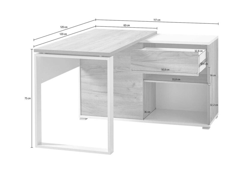 details des dimensions du bureau d angle
