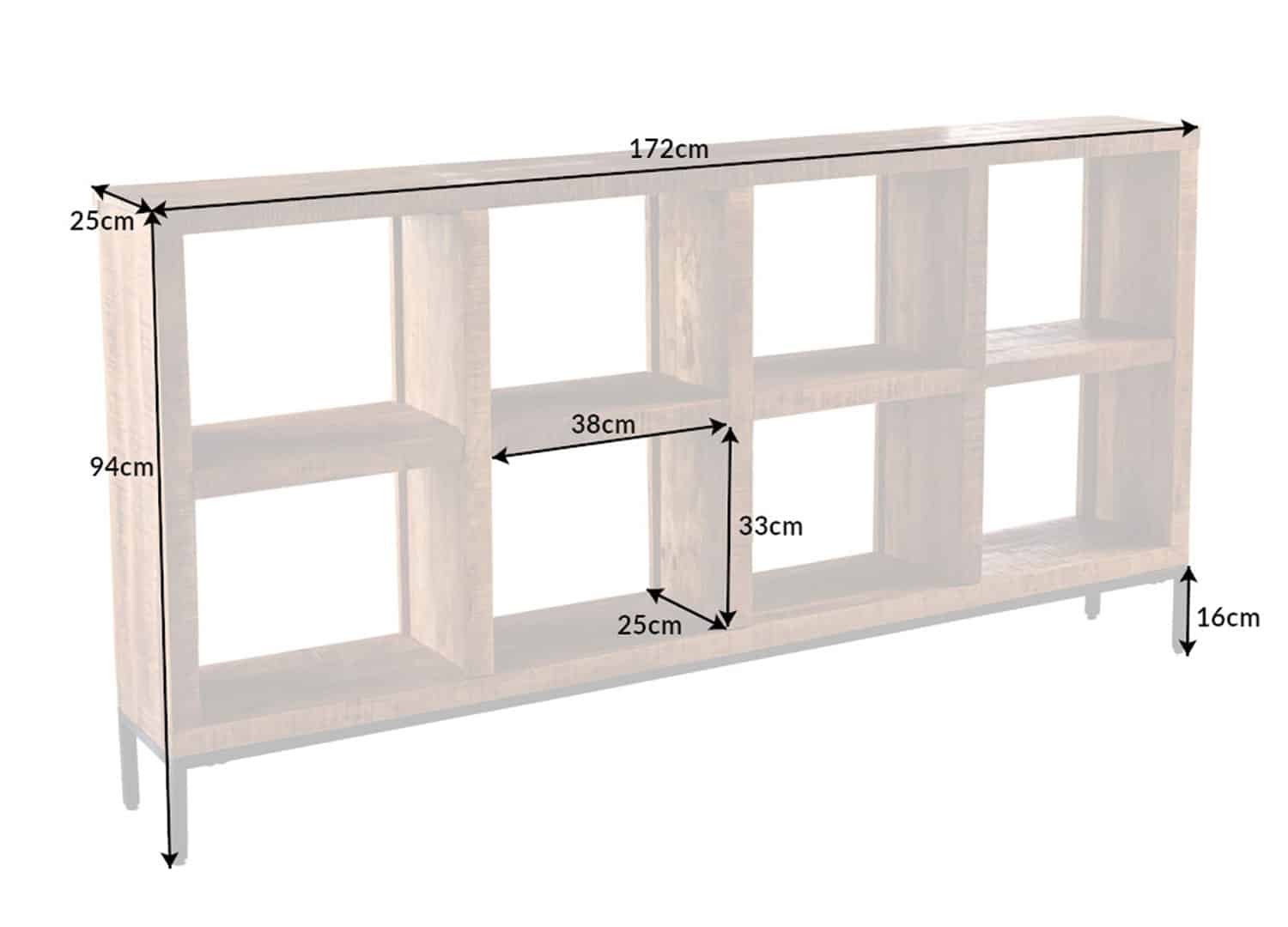 details des dimensions du meuble etagere en bois