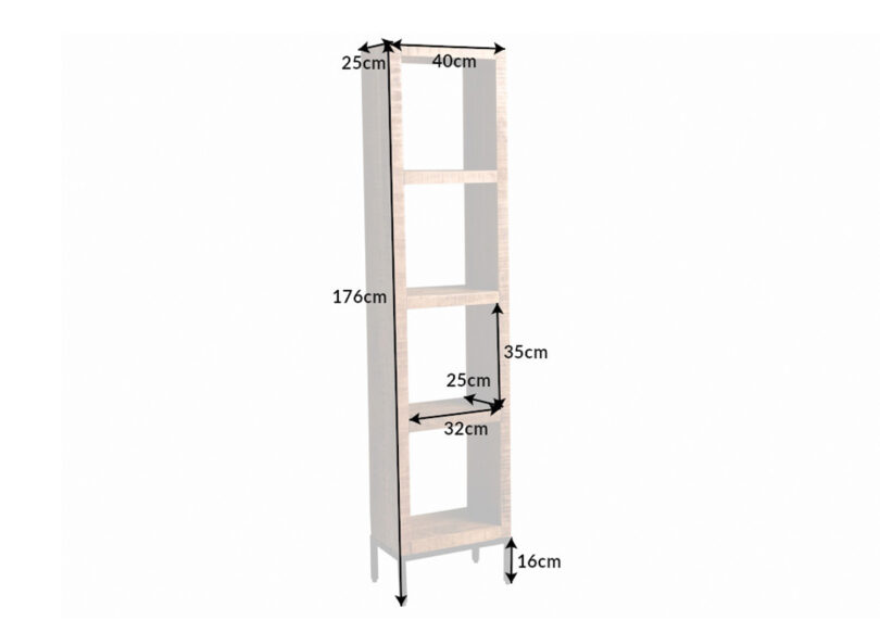 details des dimensions du meuble etagere en bois