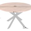 details des dimensions de la table ronde en bois et metal noir