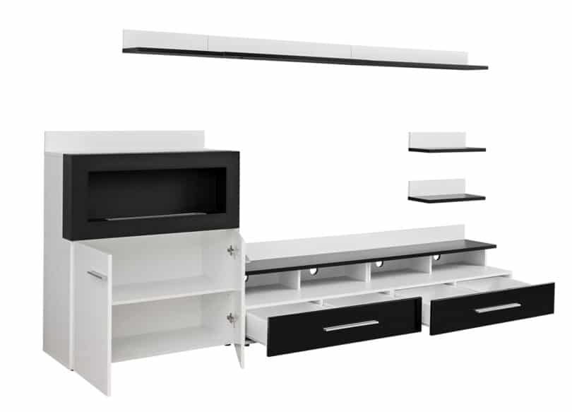 meuble de salon avec 1 meuble tv et commode cheminee bio ethanol