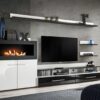 meuble tv design blanc et noir brillant avec cheminee bio ethanol