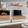 meuble tv scandinave blanc et bois avec cheminee decorative