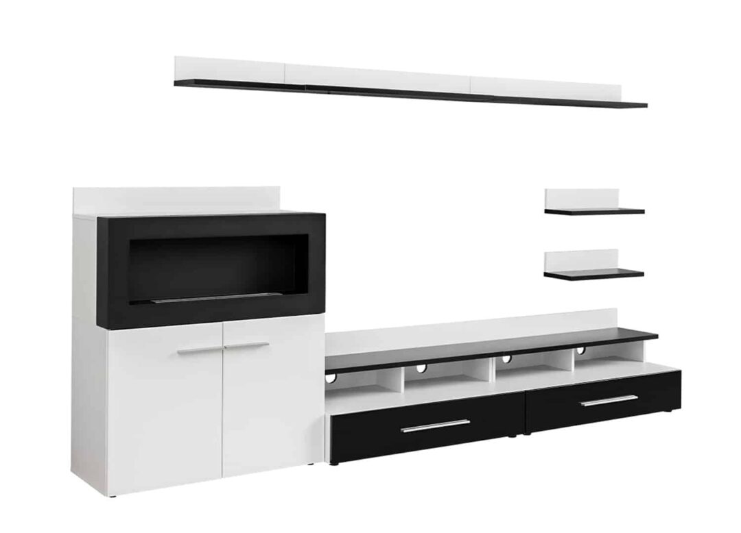 ensemble meuble tv design avec cheminee bio ethanol pas cher