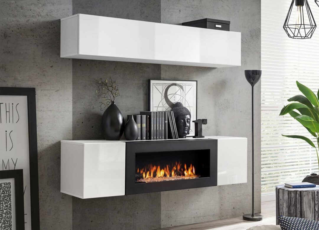 ensemble tv mural moderne blanc brillant
