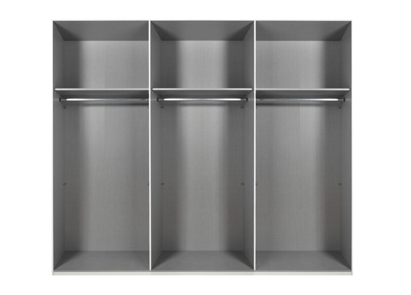 interieur l armoire gris textile avec 3 tringles et 3 compartiments